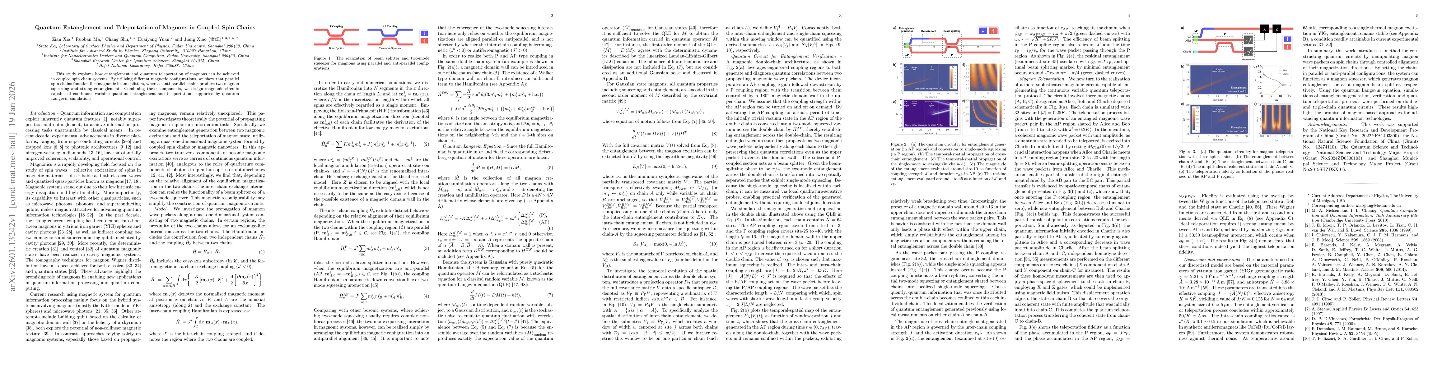 Thumbnail for Quantum Entanglement and Teleportation of Magnons in Coupled Spin Chains