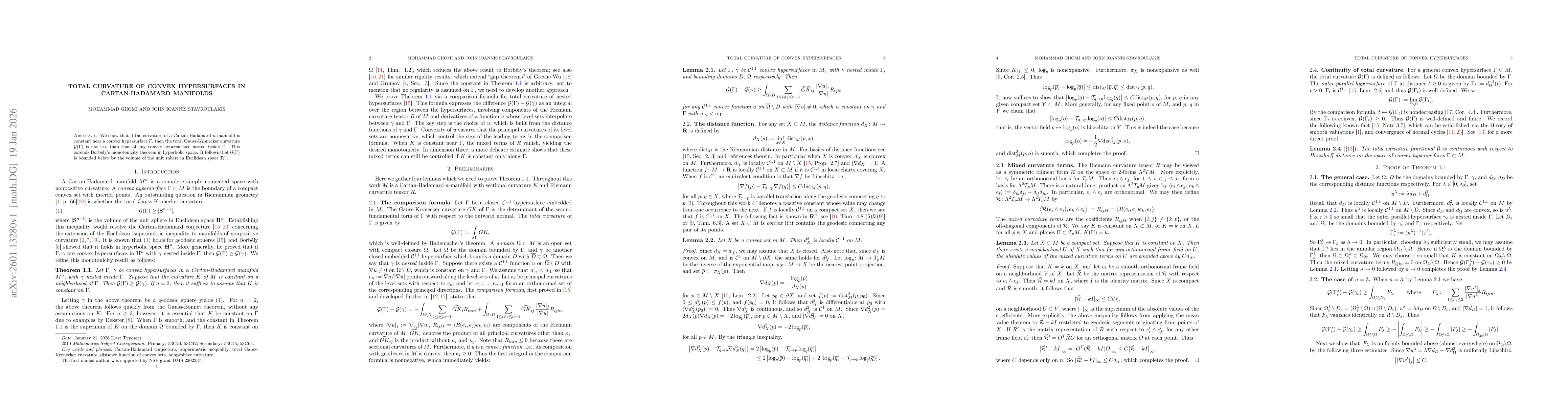 Thumbnail for Total curvature of convex hypersurfaces in Cartan-Hadamard manifolds