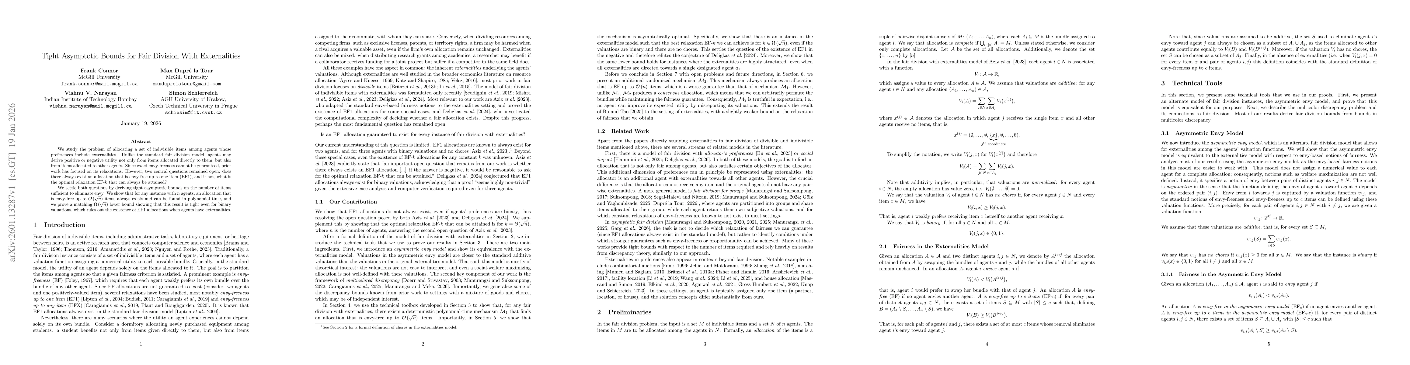 Thumbnail for Tight Asymptotic Bounds for Fair Division With Externalities