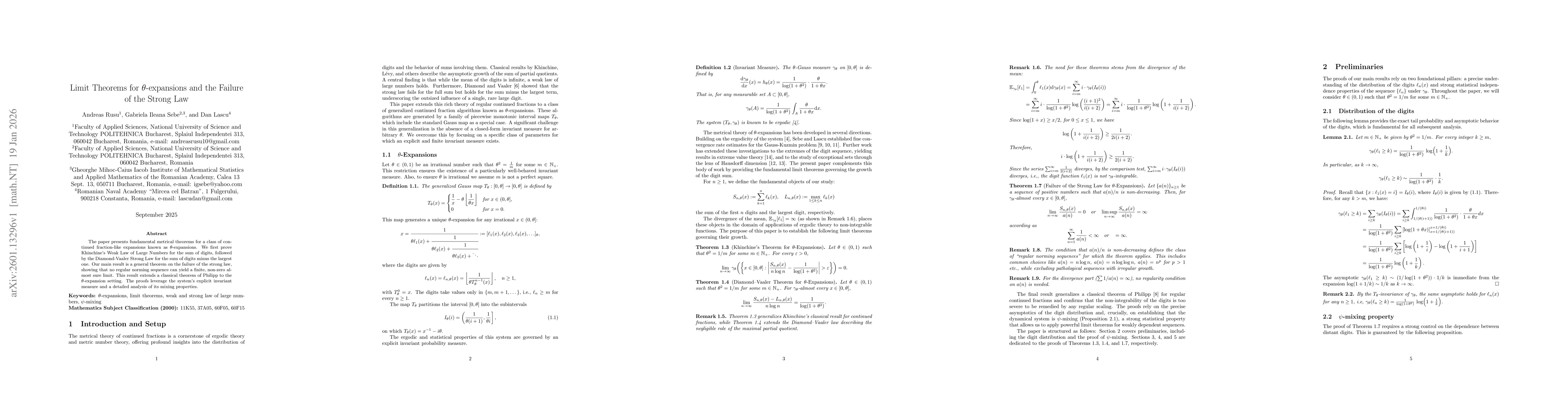 Thumbnail for Limit Theorems for $θ$-expansions and the Failure of the Strong Law