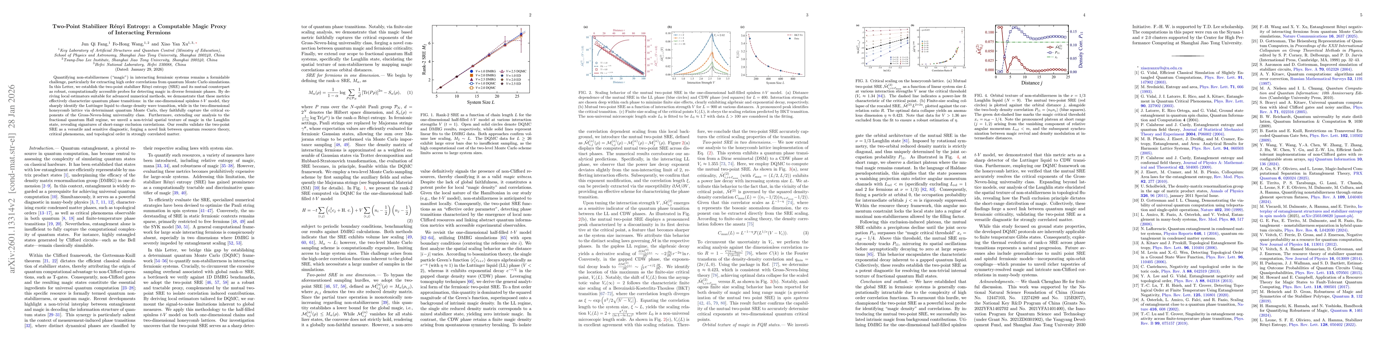 Thumbnail for Two-Point Stabilizer Rényi Entropy: a Computable Magic Proxy of Interacting Fermions