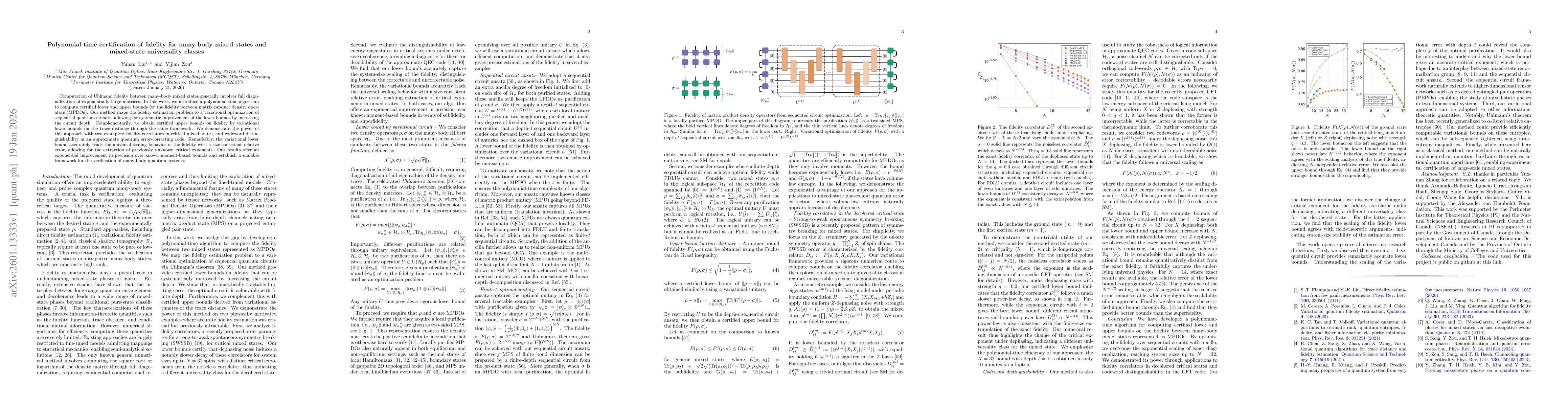 Thumbnail for Polynomial-time certification of fidelity for many-body mixed states and mixed-state universality classes