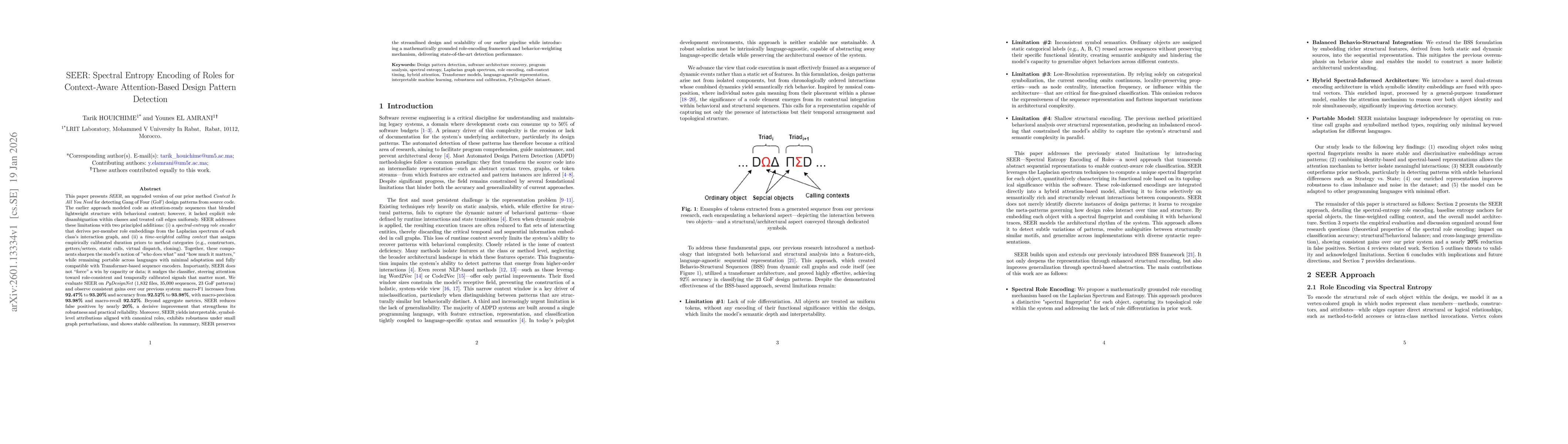 Thumbnail for SEER: Spectral Entropy Encoding of Roles for Context-Aware Attention-Based Design Pattern Detection