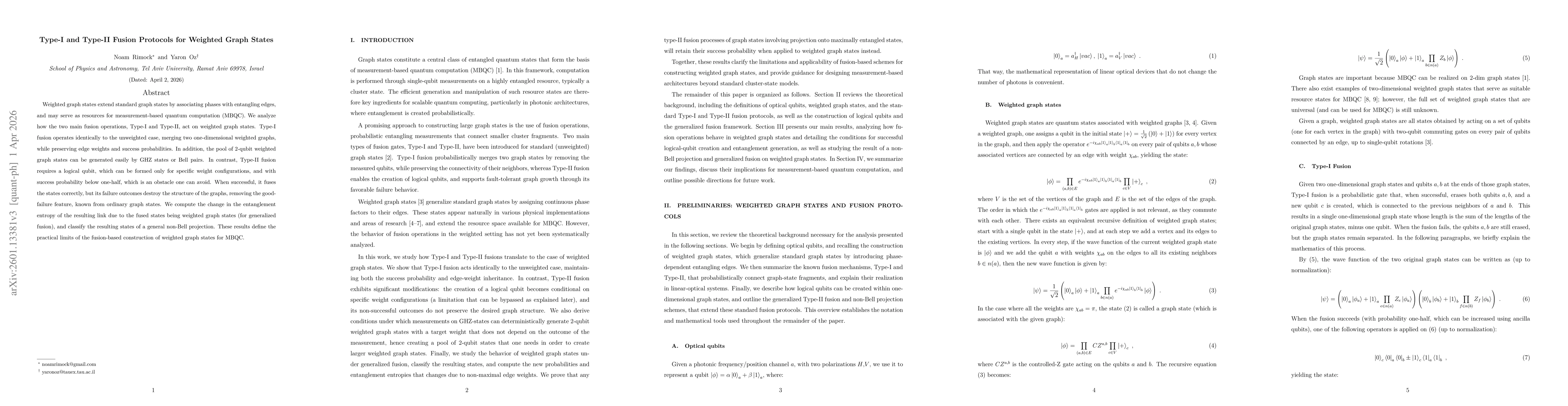 Thumbnail for Type-I and Type-II Fusion Protocols for Weighted Graph States