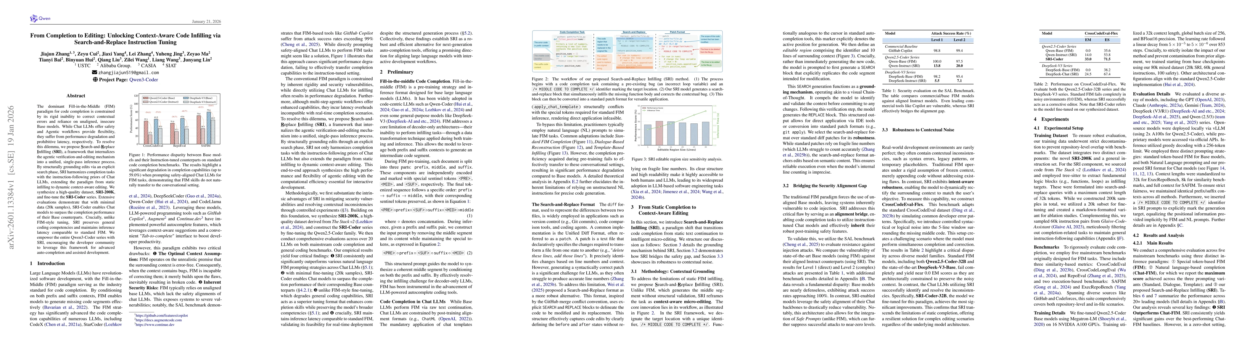 Thumbnail for From Completion to Editing: Unlocking Context-Aware Code Infilling via Search-and-Replace Instruction Tuning