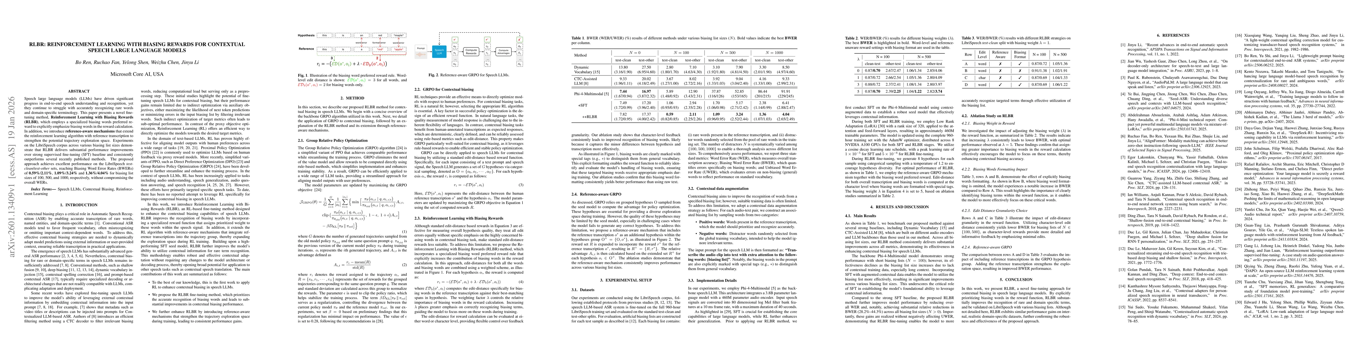Thumbnail for RLBR: Reinforcement Learning with Biasing Rewards for Contextual Speech Large Language Models