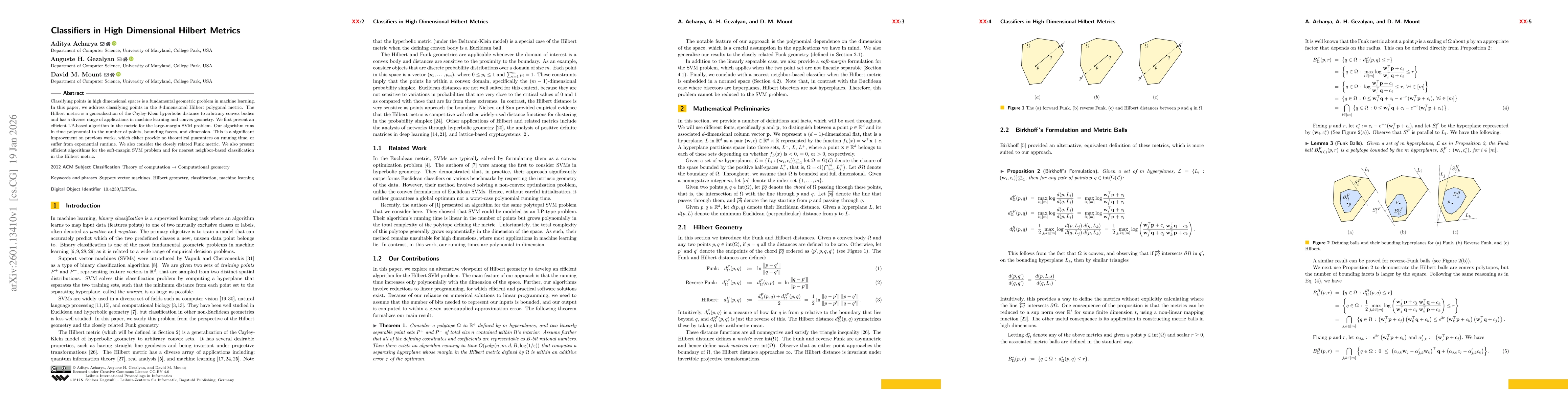 Thumbnail for Classifiers in High Dimensional Hilbert Metrics