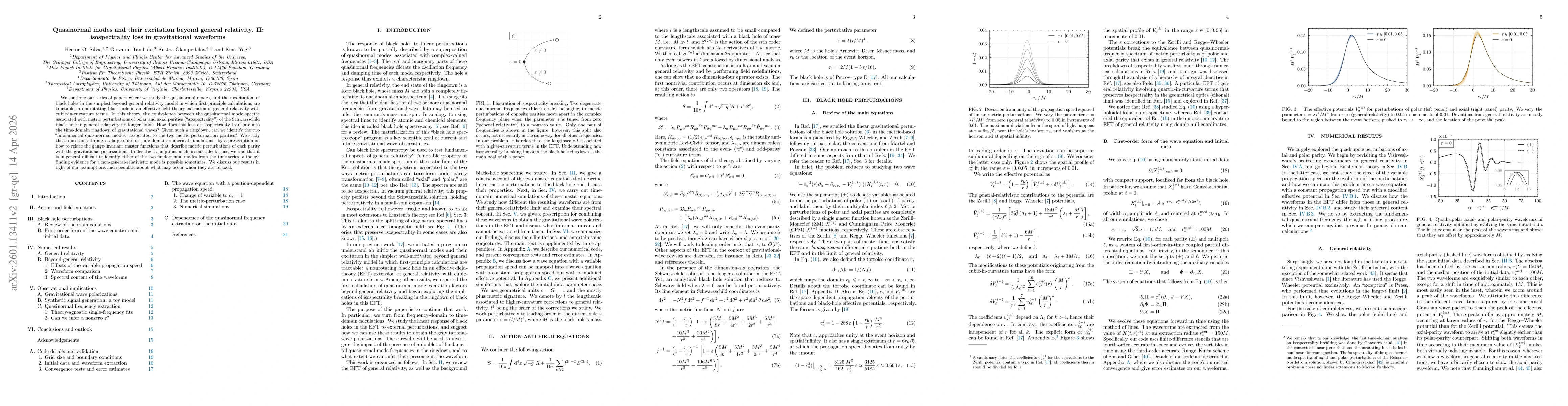 Thumbnail for Quasinormal modes and their excitation beyond general relativity. II: isospectrality loss in gravitational waveforms