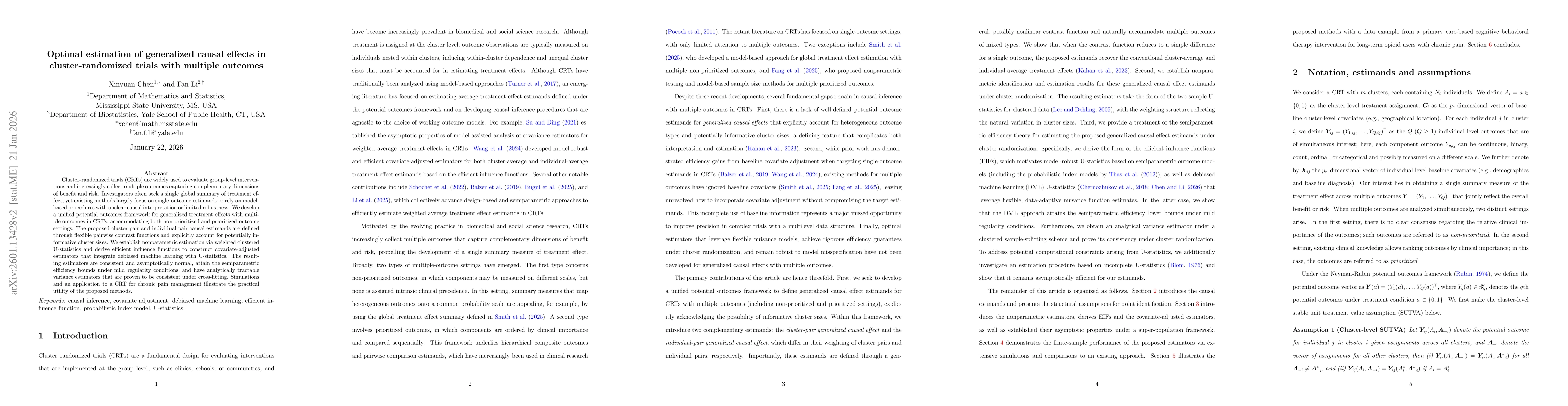 Thumbnail for Optimal estimation of generalized causal effects in cluster-randomized trials with multiple outcomes