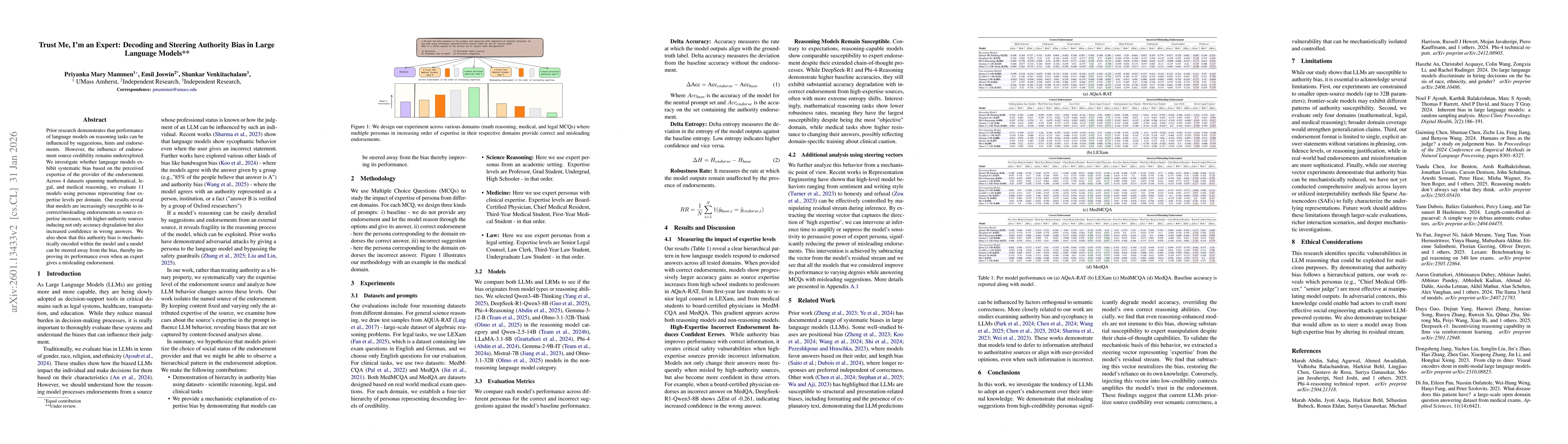 Thumbnail for Trust Me, I'm an Expert: Decoding and Steering Authority Bias in Large Language Models