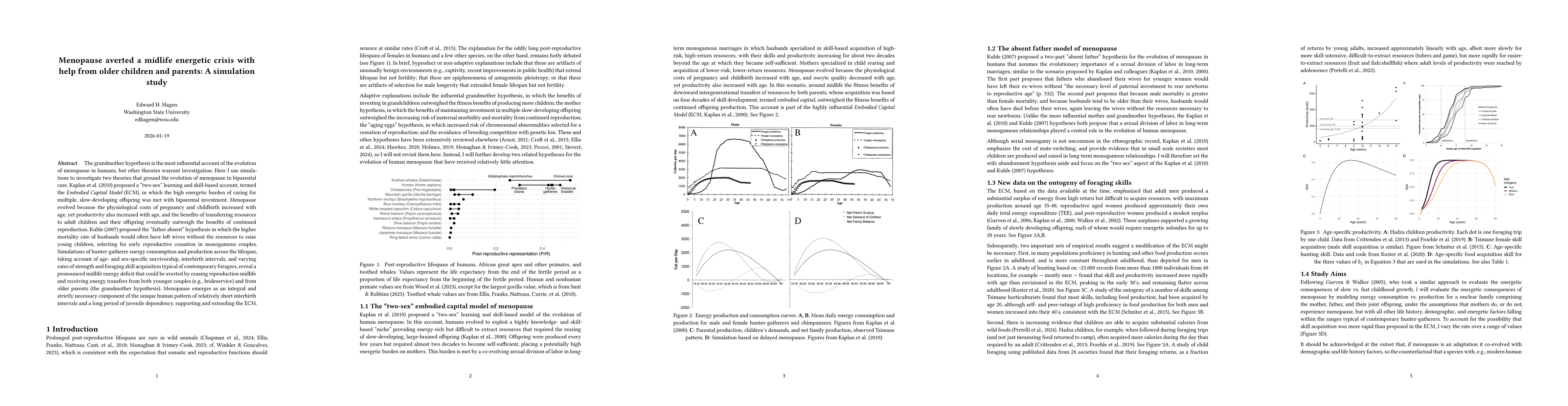 Thumbnail for Menopause averted a midlife energetic crisis with help from older children and parents: A simulation study