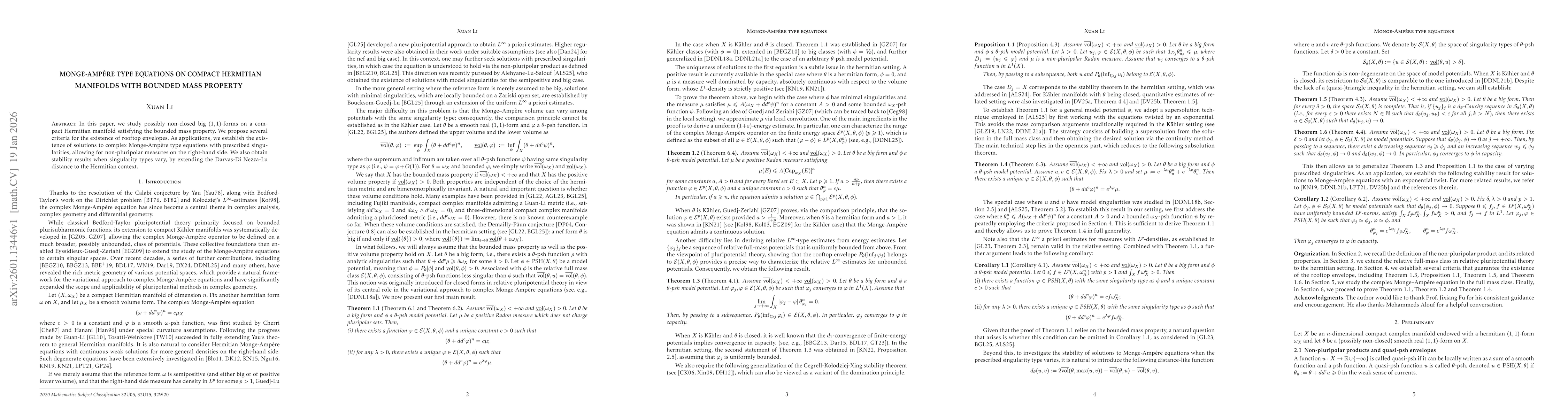 Thumbnail for Monge-Ampere type equations on compact Hermitian manifolds with bounded mass property
