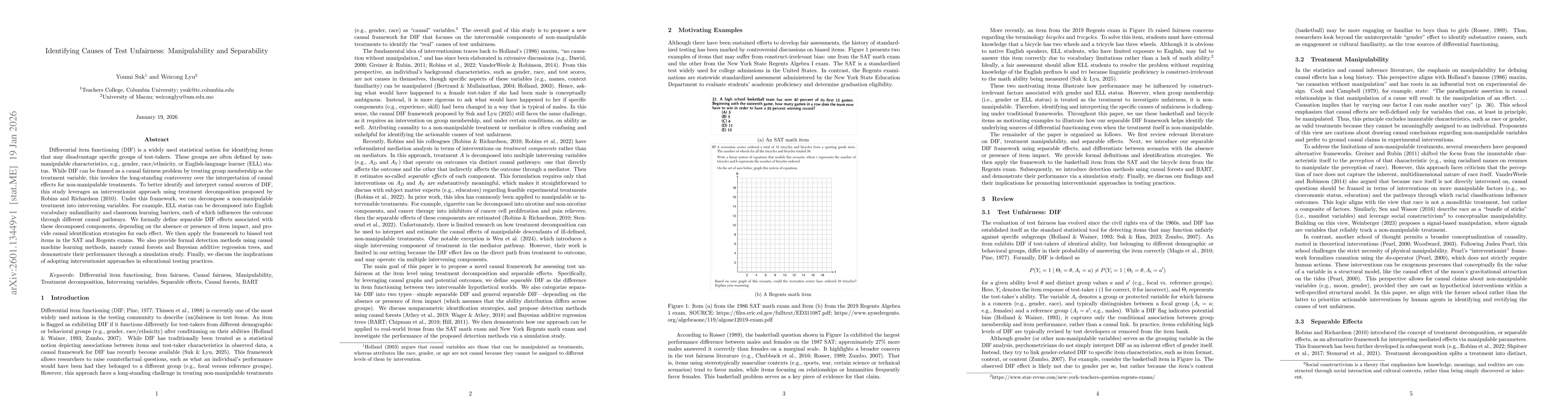 Thumbnail for Identifying Causes of Test Unfairness: Manipulability and Separability