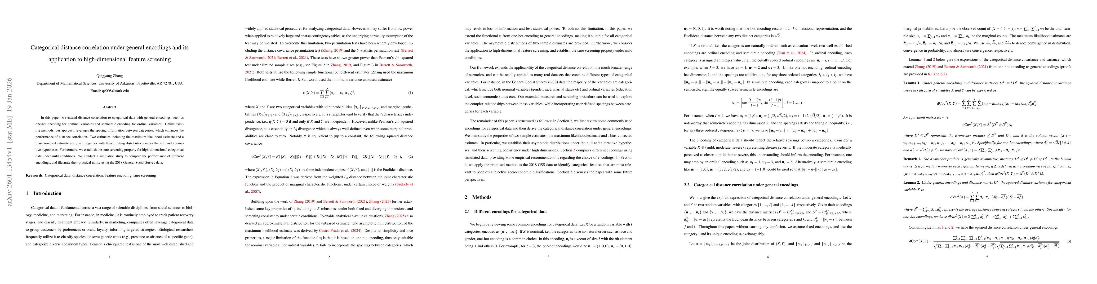 Thumbnail for Categorical distance correlation under general encodings and its application to high-dimensional feature screening
