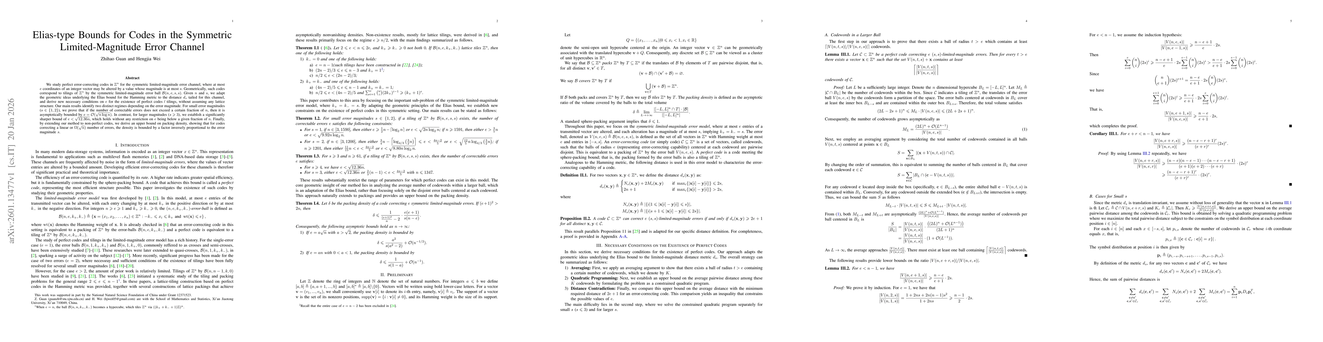 Thumbnail for Elias-type Bounds for Codes in the Symmetric Limited-Magnitude Error Channel