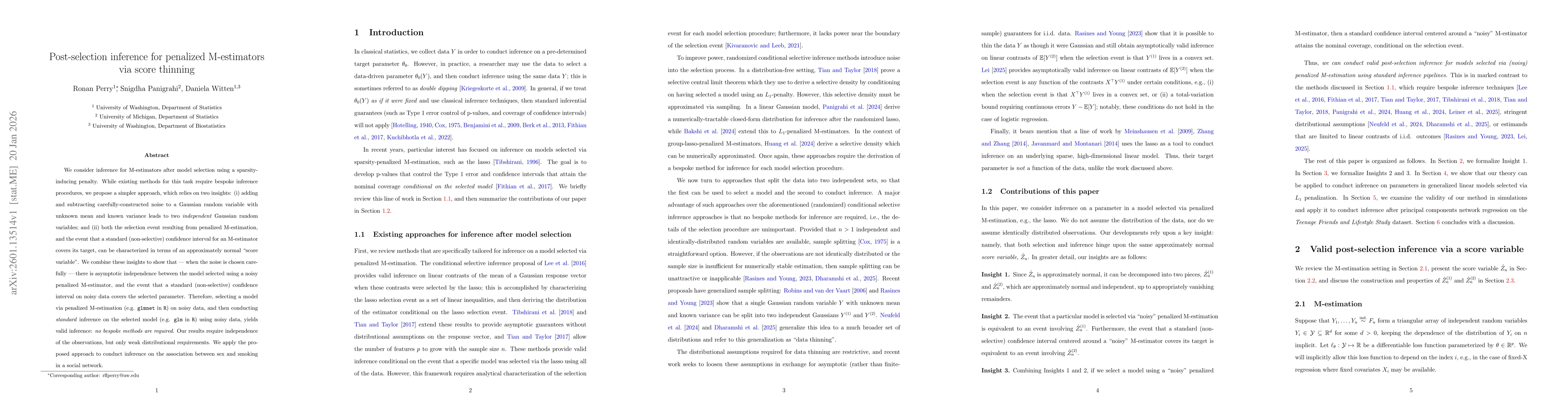 Thumbnail for Post-selection inference for penalized M-estimators via score thinning