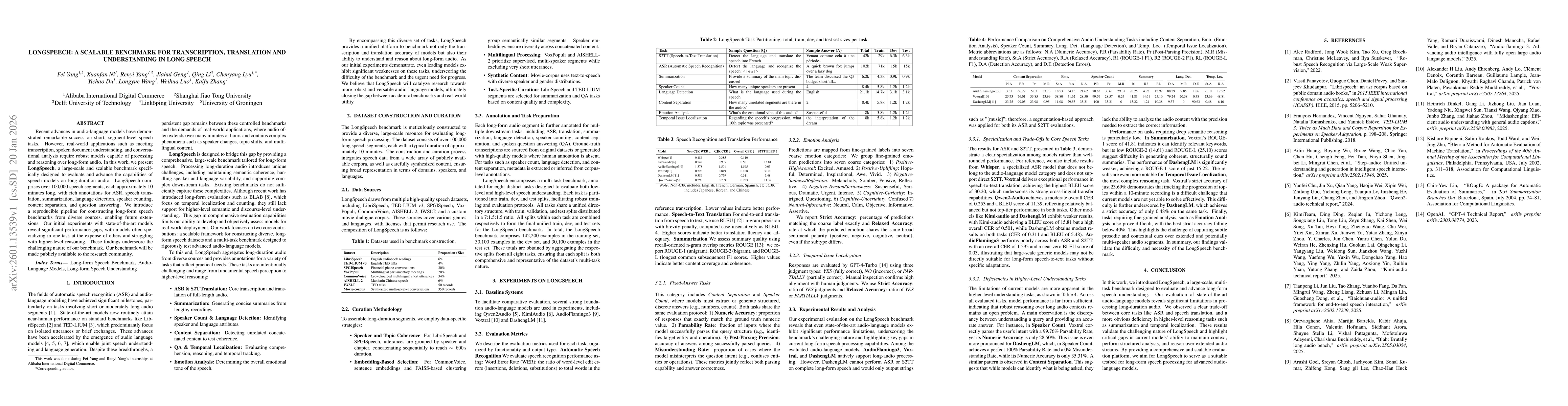 Thumbnail for LongSpeech: A Scalable Benchmark for Transcription, Translation and Understanding in Long Speech