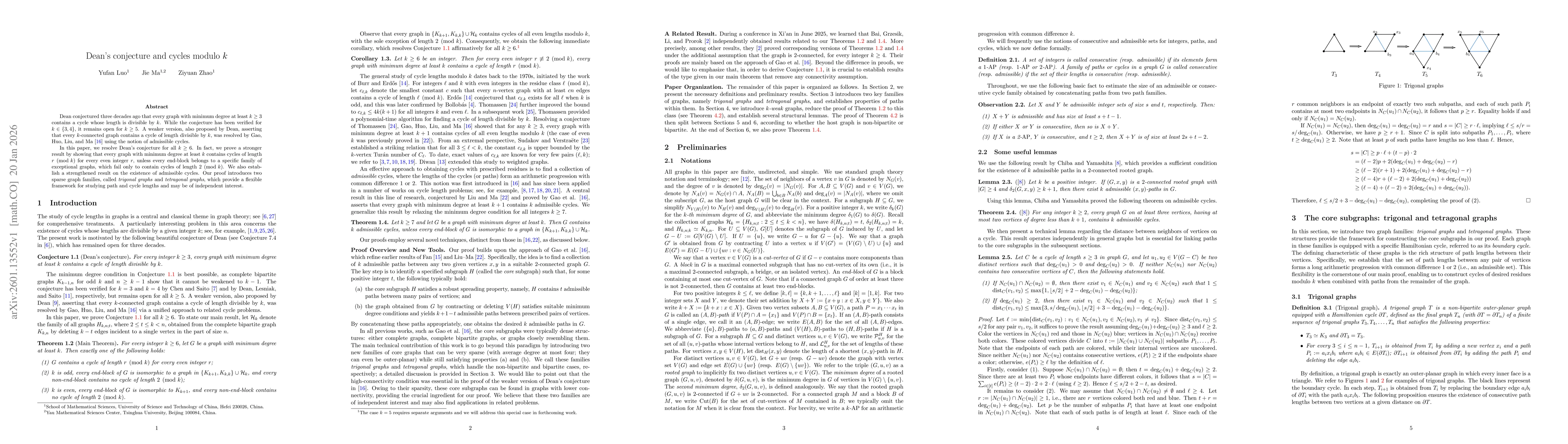 Thumbnail for Dean's conjecture and cycles modulo k