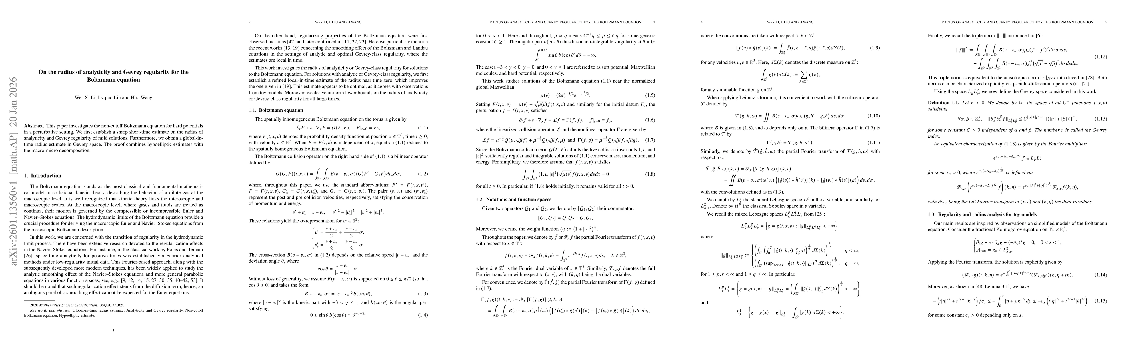 Thumbnail for On the radius of analyticity and Gevrey regularity for the Boltzmann equation