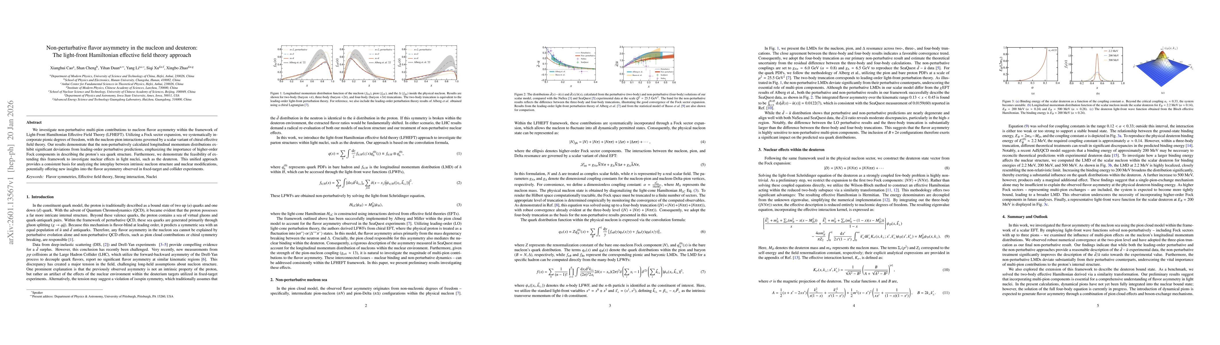 Thumbnail for Non-perturbative flavor asymmetry in the nucleon and deuteron: The light-front Hamiltonian effective field theory approach