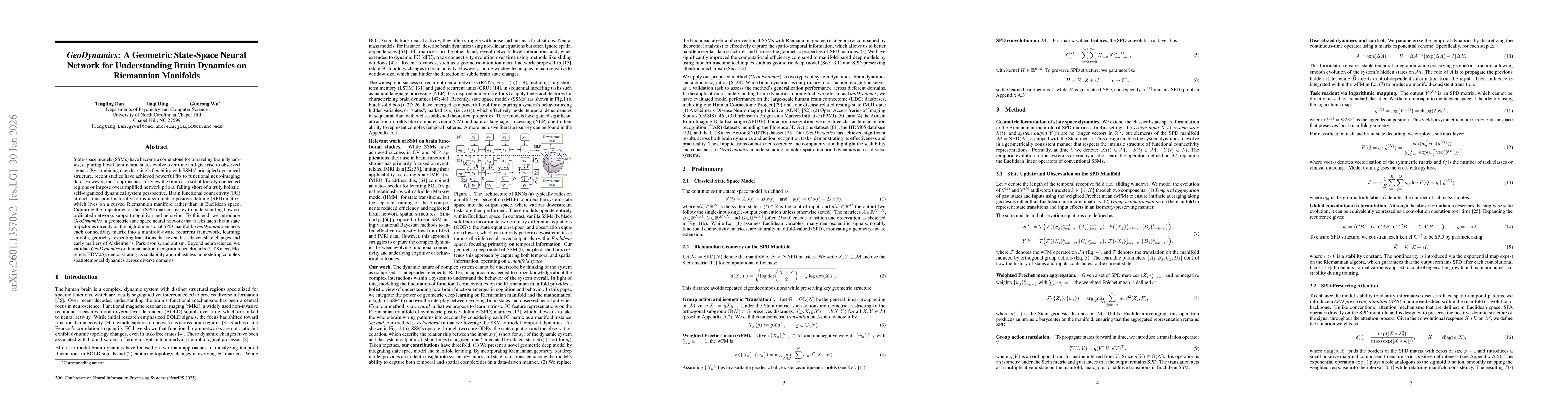 Thumbnail for GeoDynamics: A Geometric State-Space Neural Network for Understanding Brain Dynamics on Riemannian Manifolds