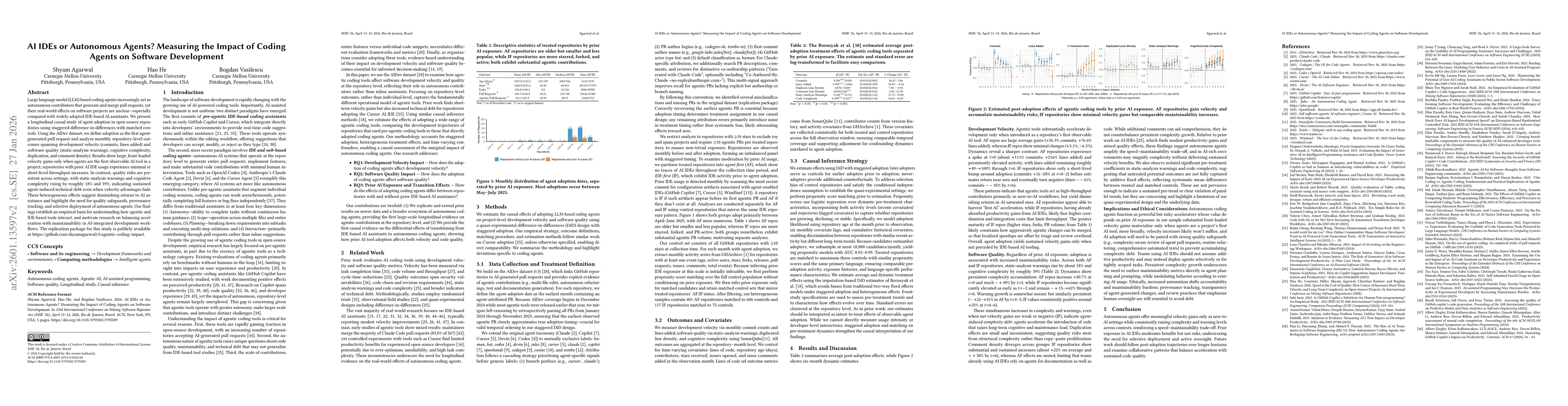 Thumbnail for AI IDEs or Autonomous Agents? Measuring the Impact of Coding Agents on Software Development