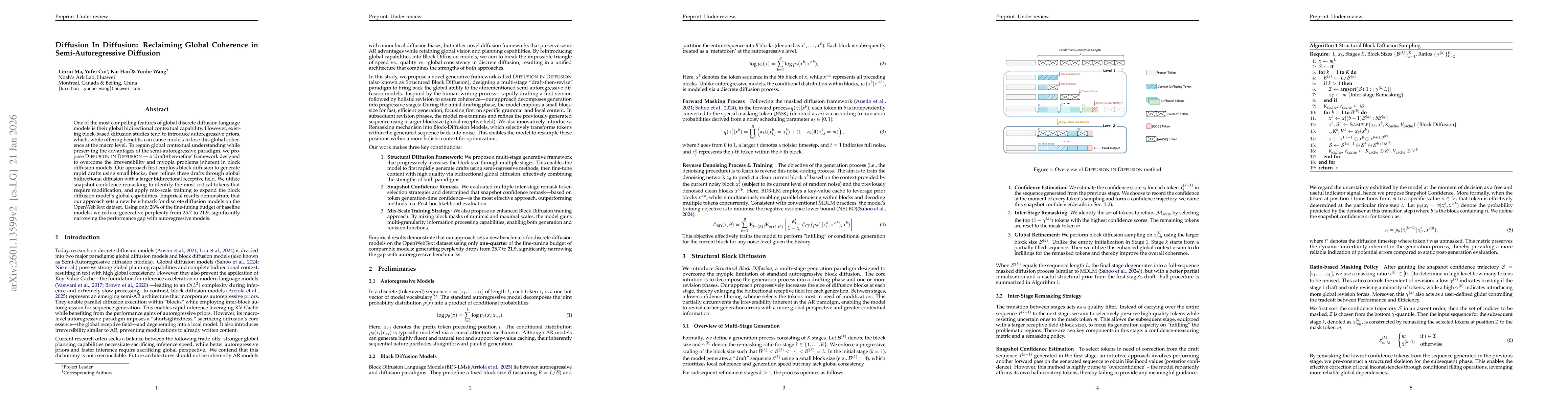 Thumbnail for Diffusion In Diffusion: Breaking the Autoregressive Bottleneck in Block Diffusion Models