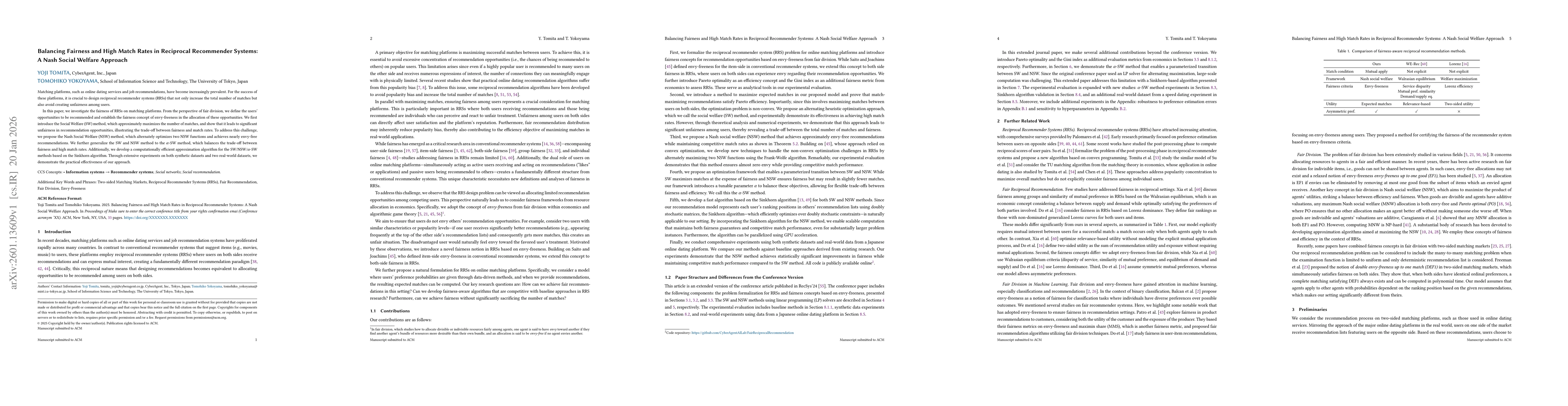 Thumbnail for Balancing Fairness and High Match Rates in Reciprocal Recommender Systems: A Nash Social Welfare Approach