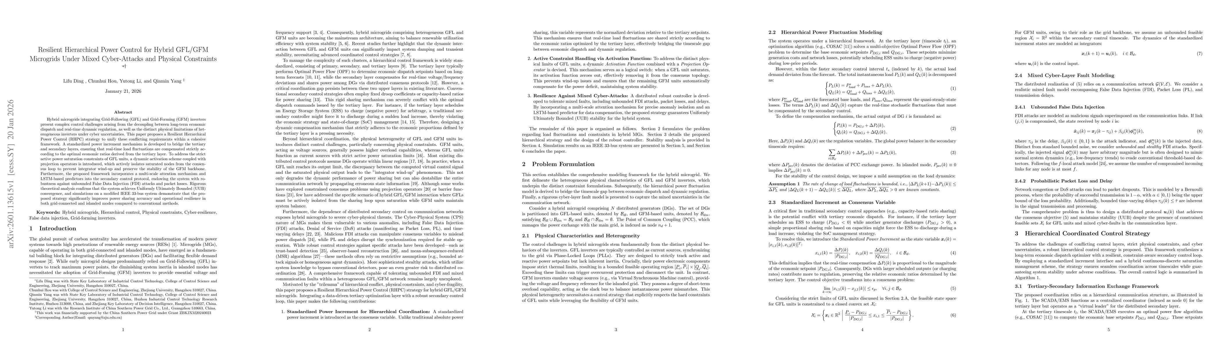 Thumbnail for Resilient Hierarchical Power Control for Hybrid GFL/GFM Microgrids Under Mixed Cyber-Attacks and Physical Constraints