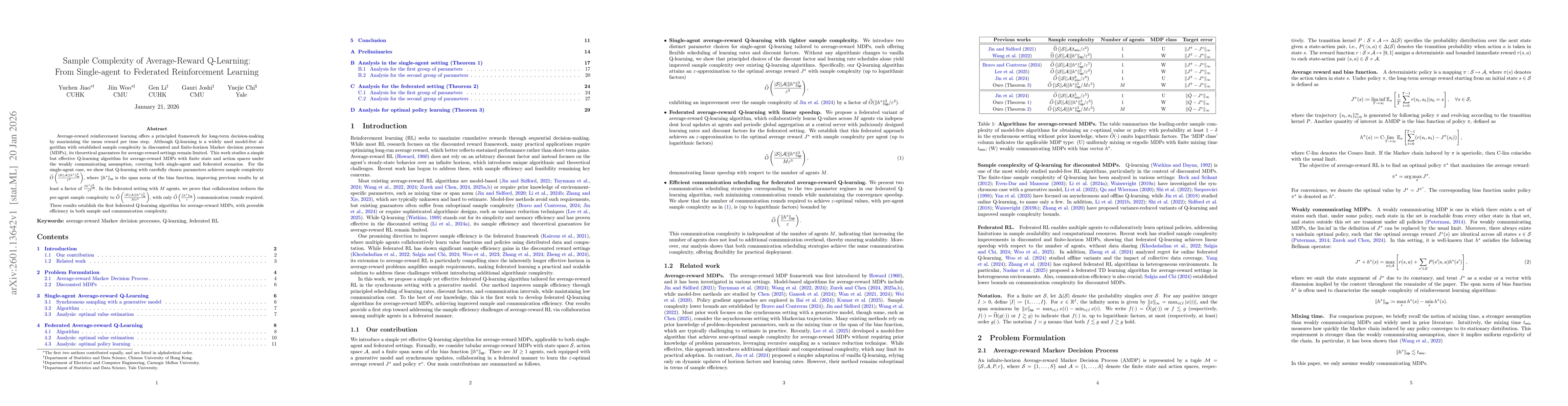 Thumbnail for Sample Complexity of Average-Reward Q-Learning: From Single-agent to Federated Reinforcement Learning