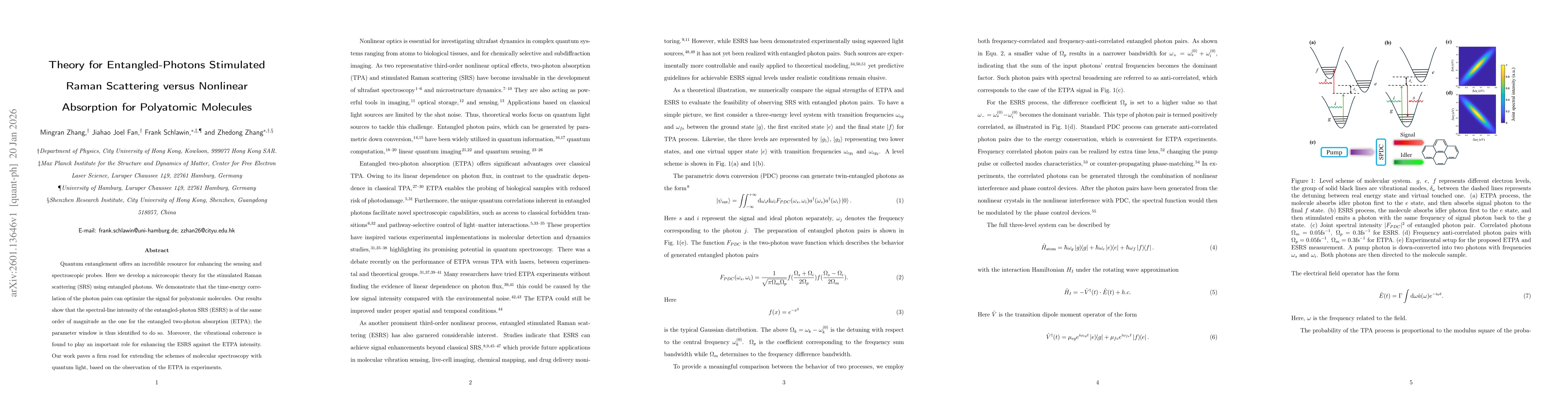Thumbnail for Theory for Entangled-Photons Stimulated Raman Scattering versus Nonlinear Absorption for Polyatomic Molecules