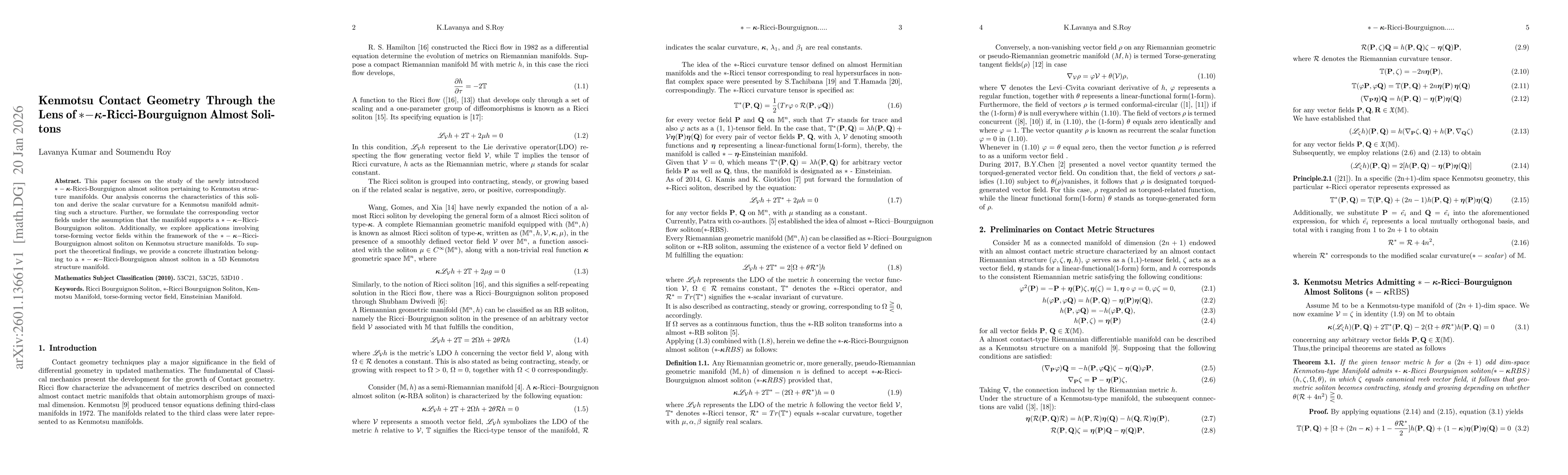 Thumbnail for Kenmotsu Contact Geometry Through the Lens of $\ast-\boldsymbolκ$-Ricci-Bourguignon Almost Solitons