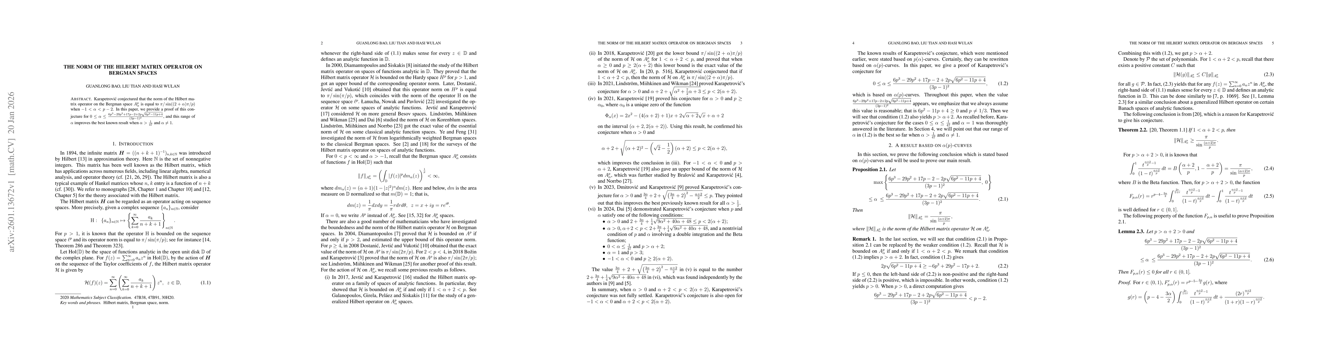 Thumbnail for The norm of the Hilbert matrix operator on Bergman spaces