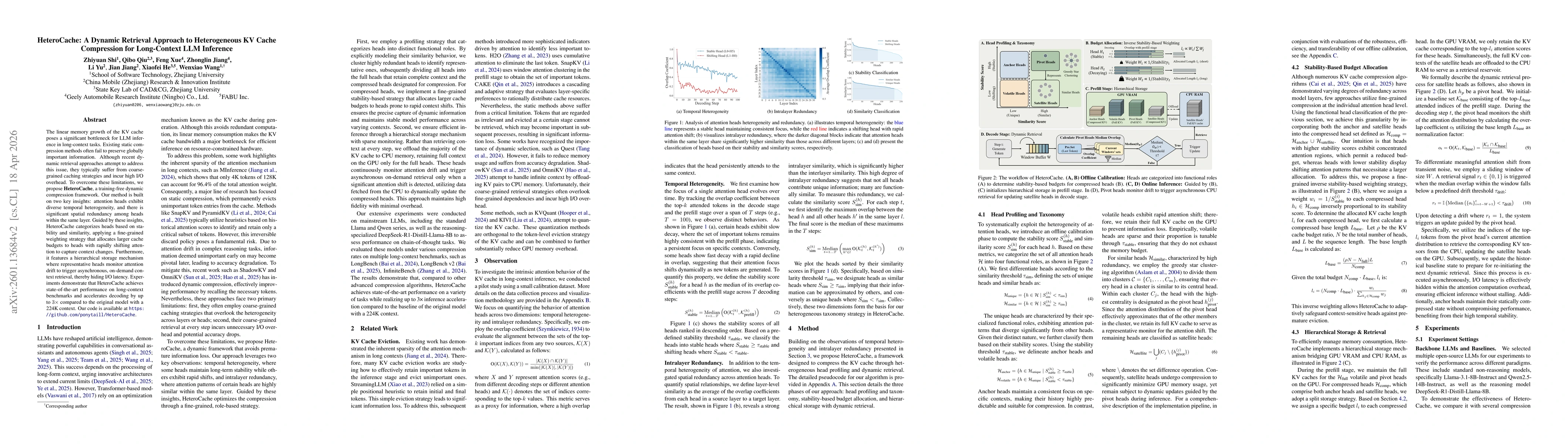 Thumbnail for HeteroCache: A Dynamic Retrieval Approach to Heterogeneous KV Cache Compression for Long-Context LLM Inference