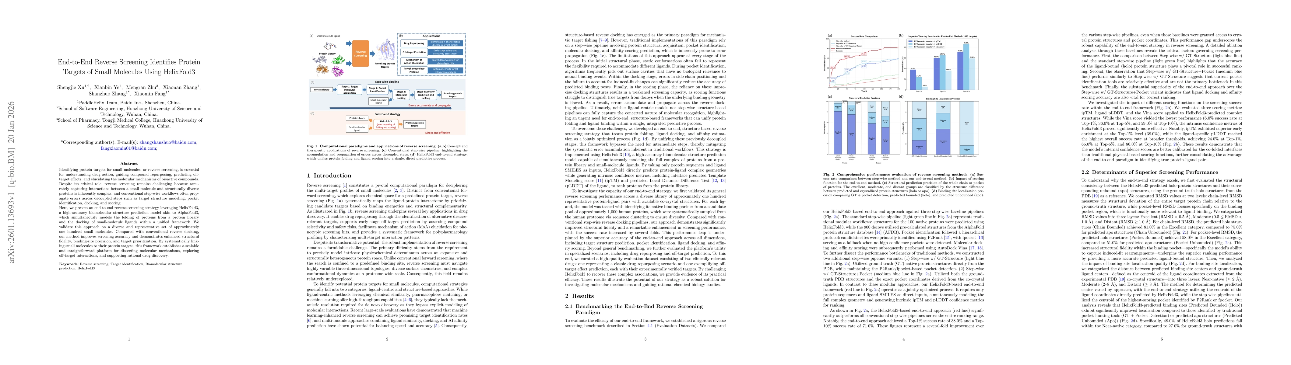 Thumbnail for End-to-End Reverse Screening Identifies Protein Targets of Small Molecules Using HelixFold3