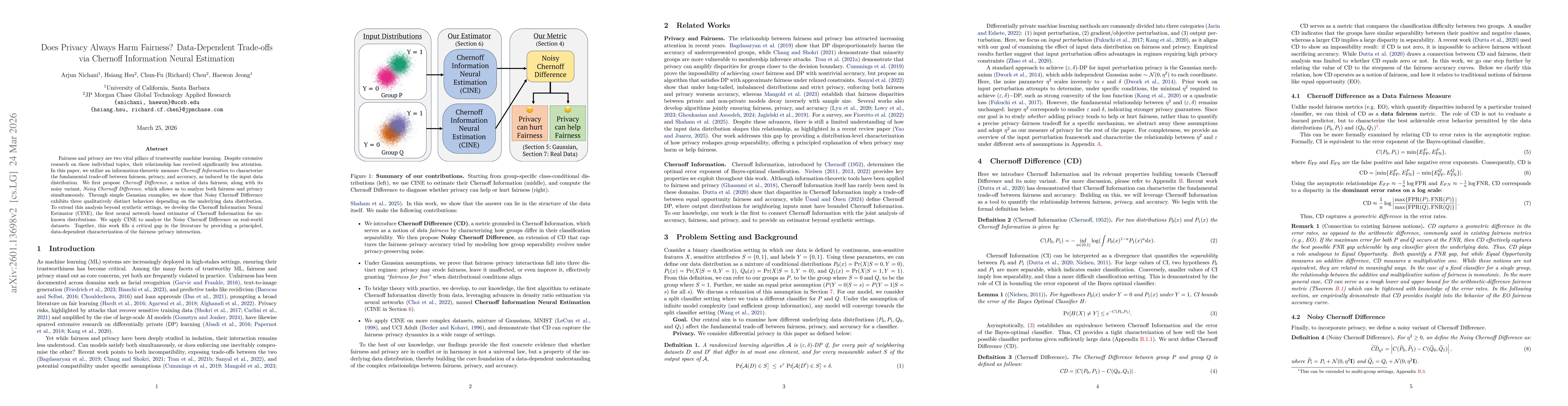 Thumbnail for Does Privacy Always Harm Fairness? Data-Dependent Trade-offs via Chernoff Information Neural Estimation