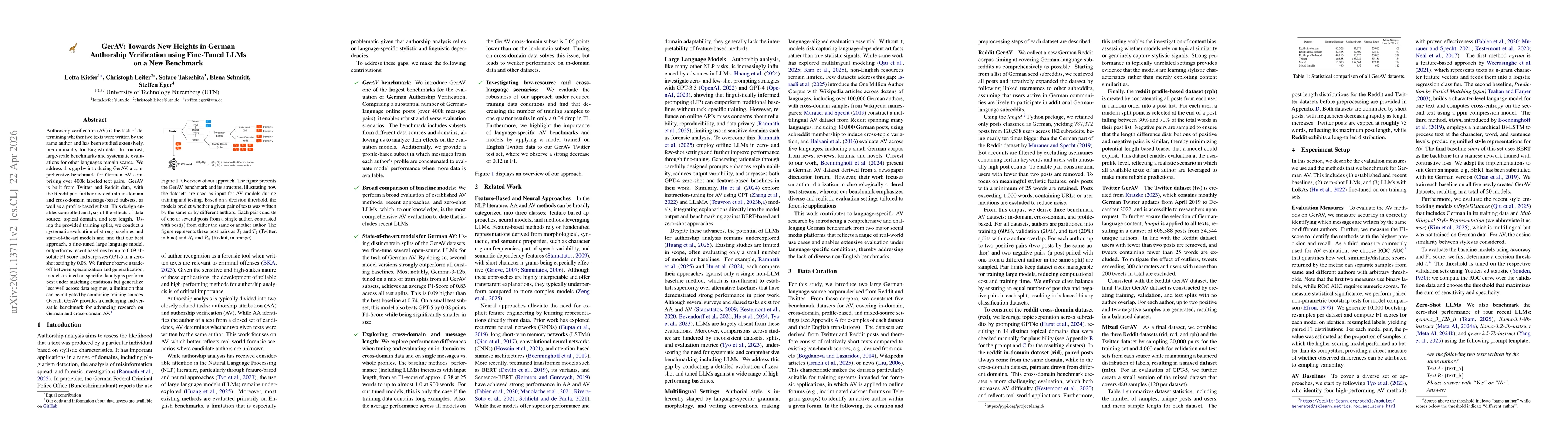 Thumbnail for GerAV: Towards New Heights in German Authorship Verification using Fine-Tuned LLMs on a New Benchmark