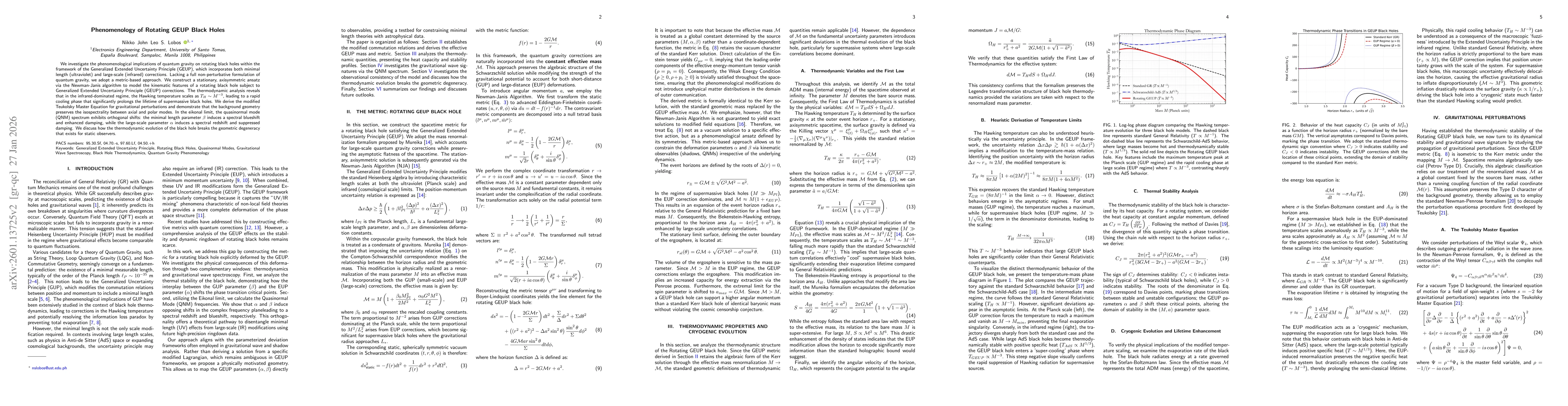 Thumbnail for Thermodynamics and Gravitational Signatures of Rotating Black Holes in the Generalized Extended Uncertainty Principle