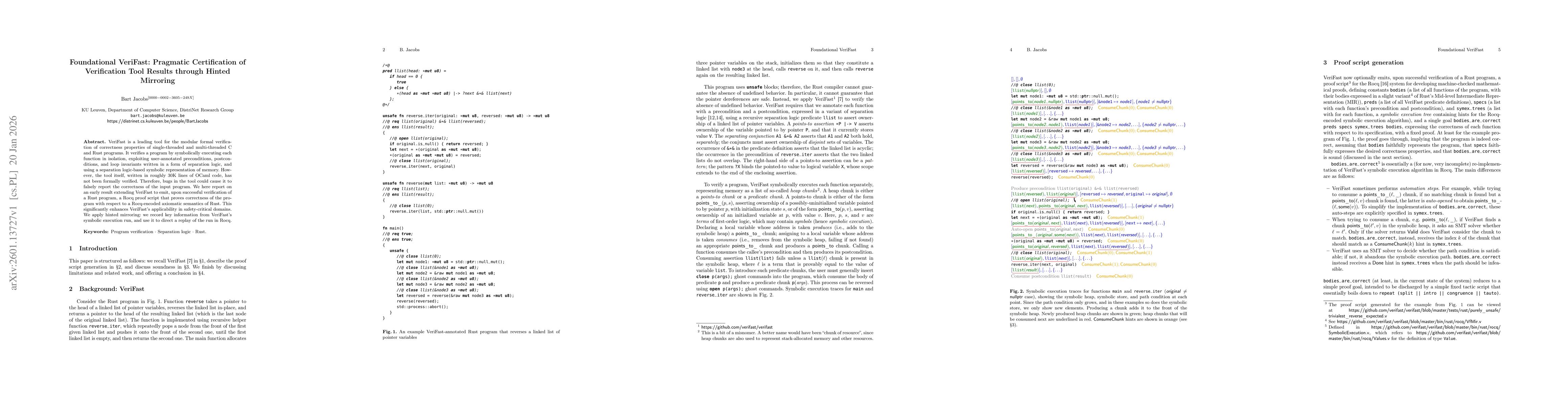 Thumbnail for Foundational VeriFast: Pragmatic Certification of Verification Tool Results through Hinted Mirroring