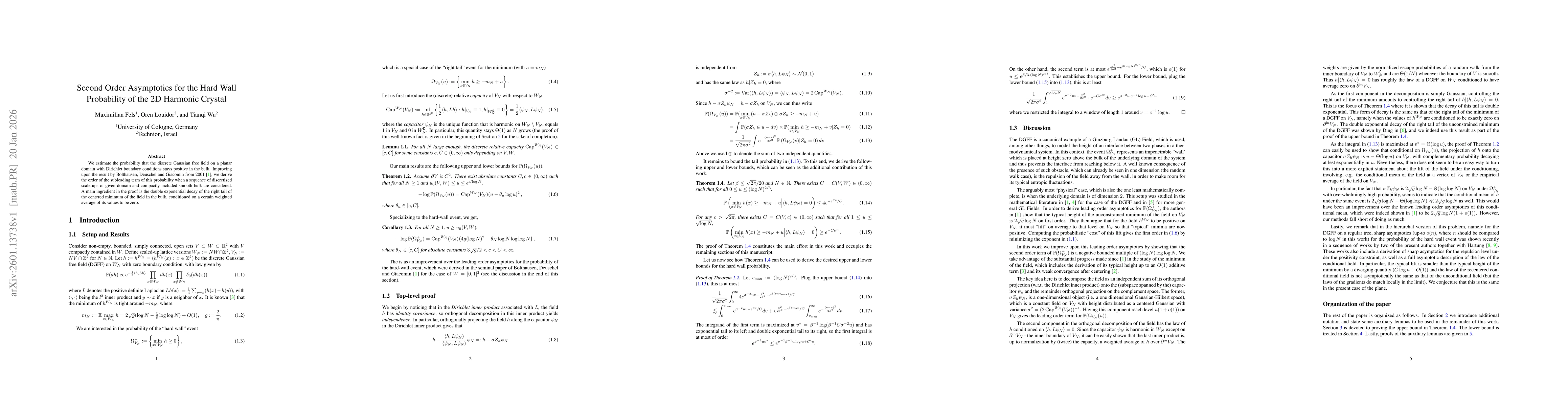Thumbnail for Second Order Asymptotics for the Hard Wall Probability of the 2D Harmonic Crystal