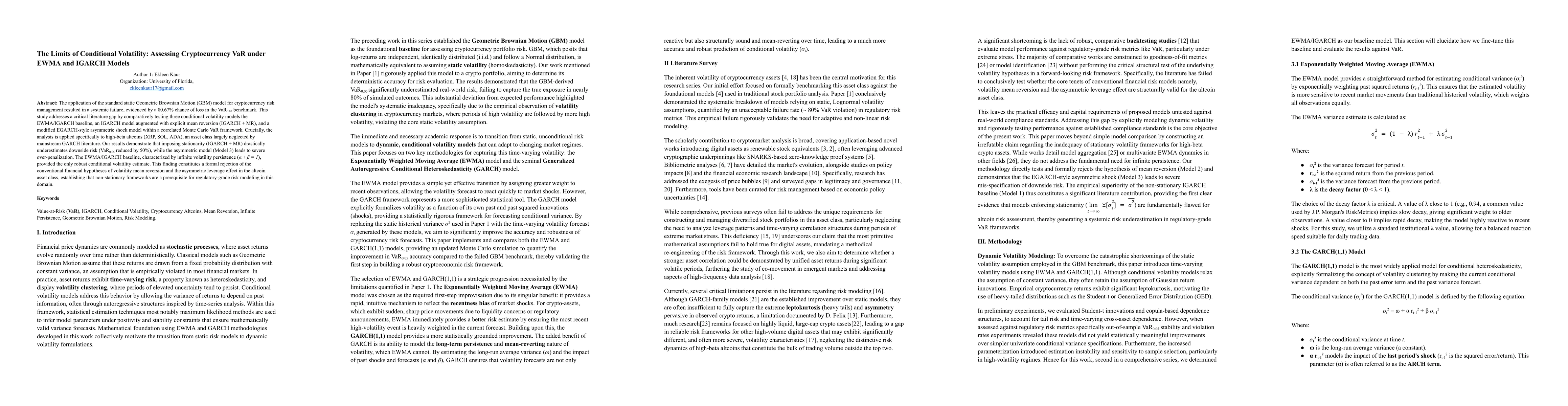 Thumbnail for The Limits of Conditional Volatility: Assessing Cryptocurrency VaR under EWMA and IGARCH Models