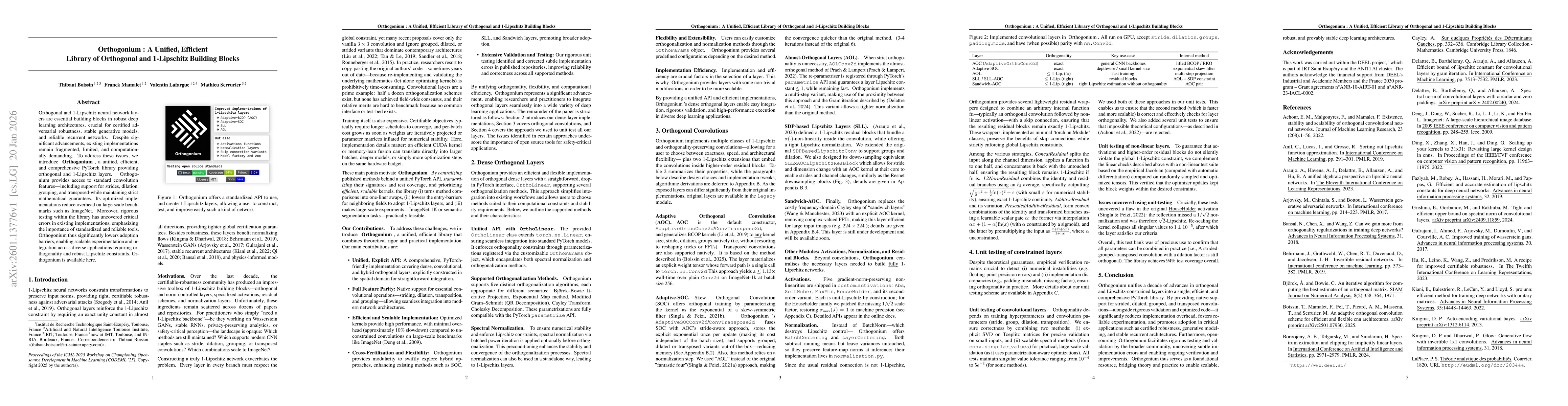 Thumbnail for Orthogonium : A Unified, Efficient Library of Orthogonal and 1-Lipschitz Building Blocks