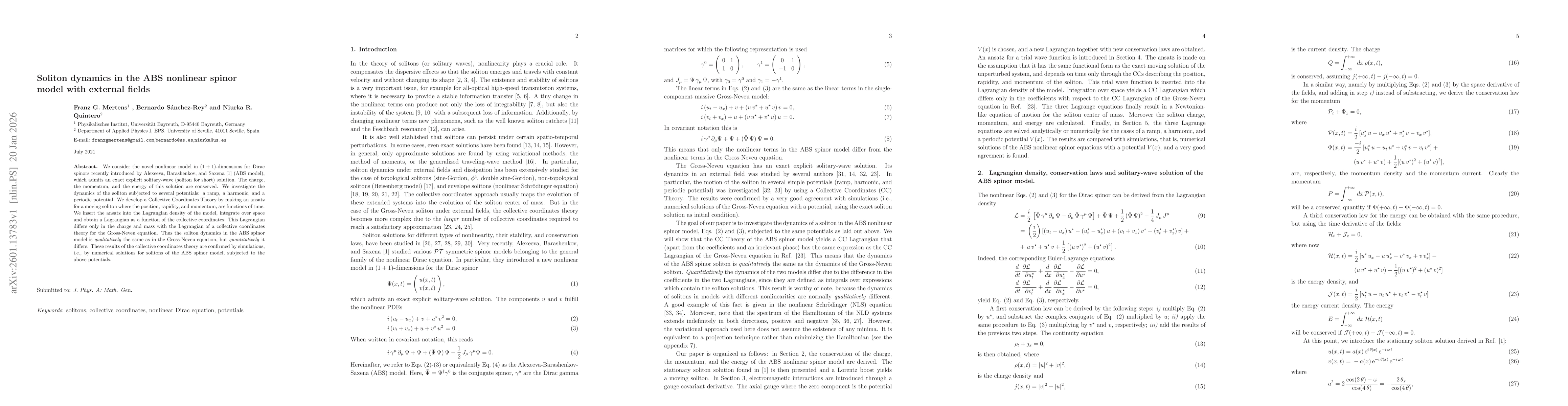 Thumbnail for Soliton dynamics in the ABS nonlinear spinor model with external fields