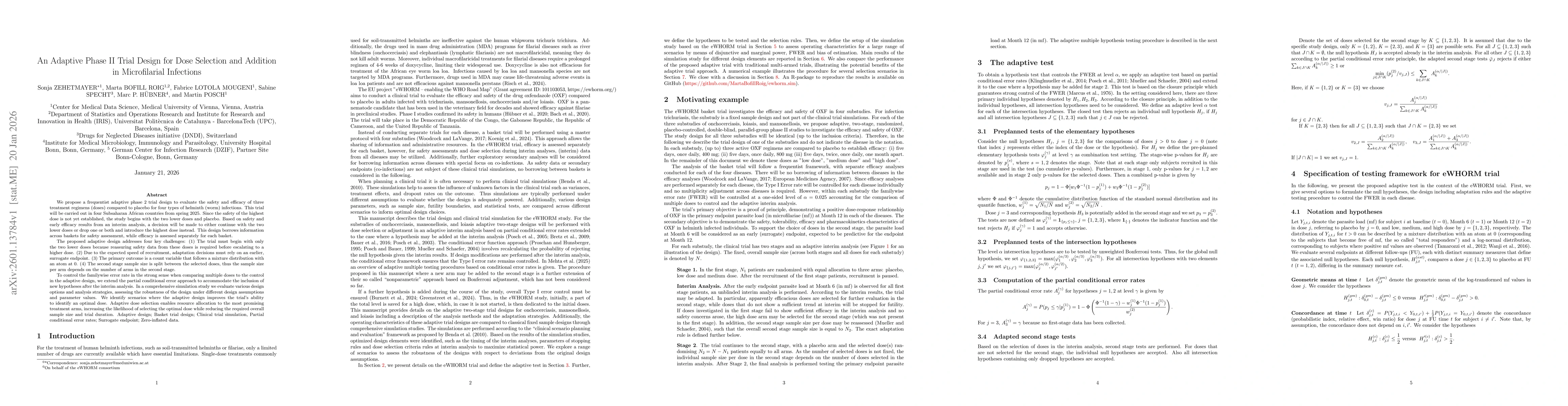 Thumbnail for An Adaptive Phase II Trial Design for Dose Selection and Addition in Microfilarial Infections