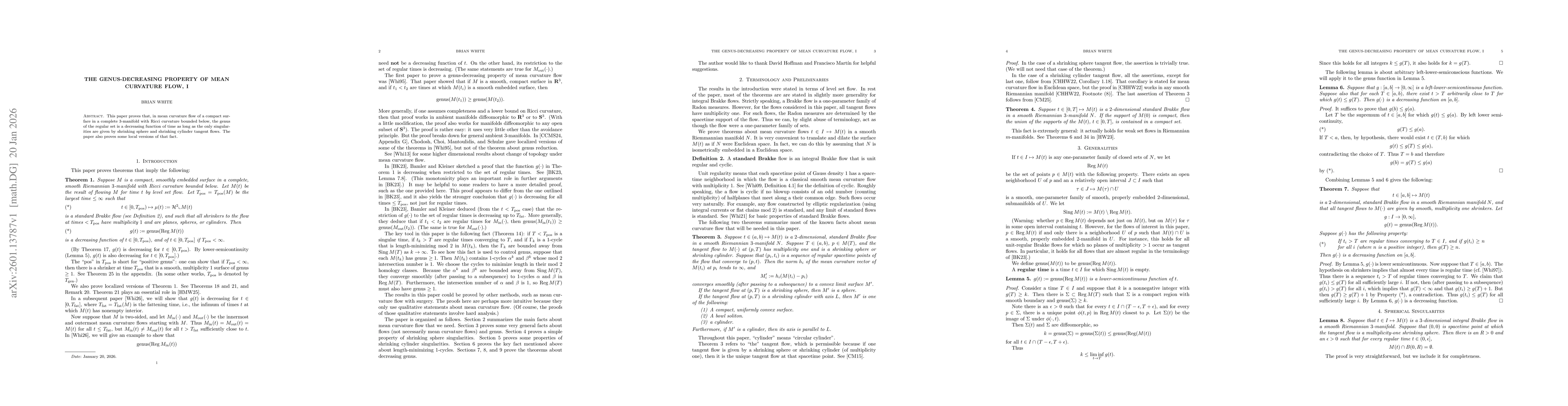 Thumbnail for The Genus-Decreasing Property of Mean Curvature Flow, I