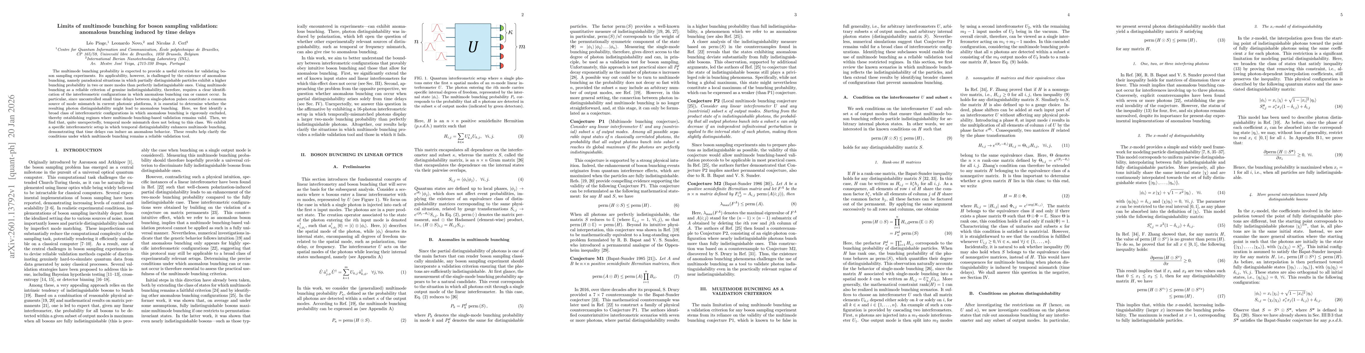 Thumbnail for Limits of multimode bunching for boson sampling validation: anomalous bunching induced by time delays