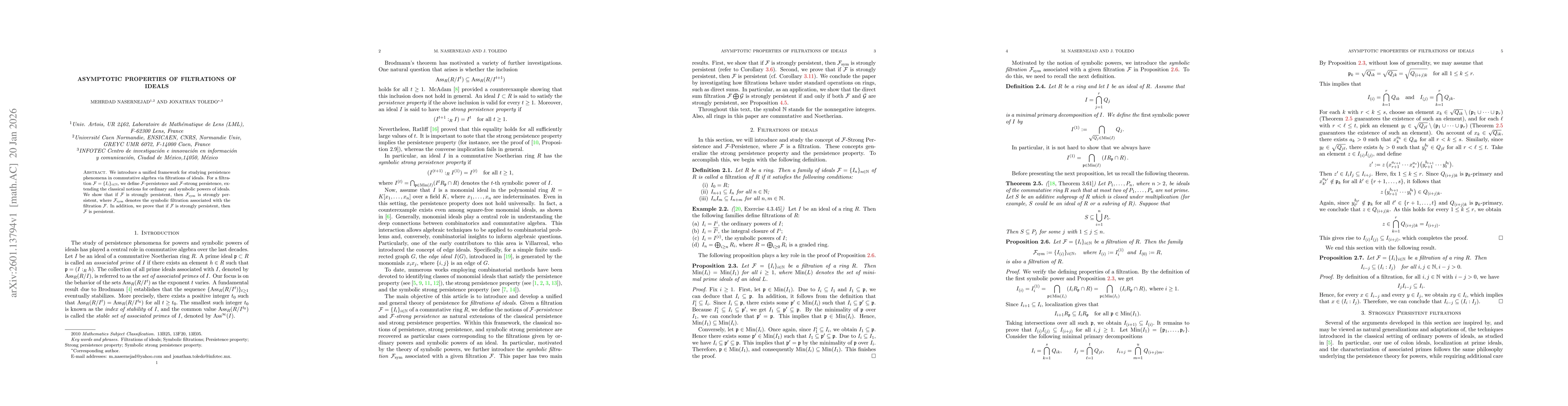Thumbnail for Asymptotic Properties of Filtrations of Ideals