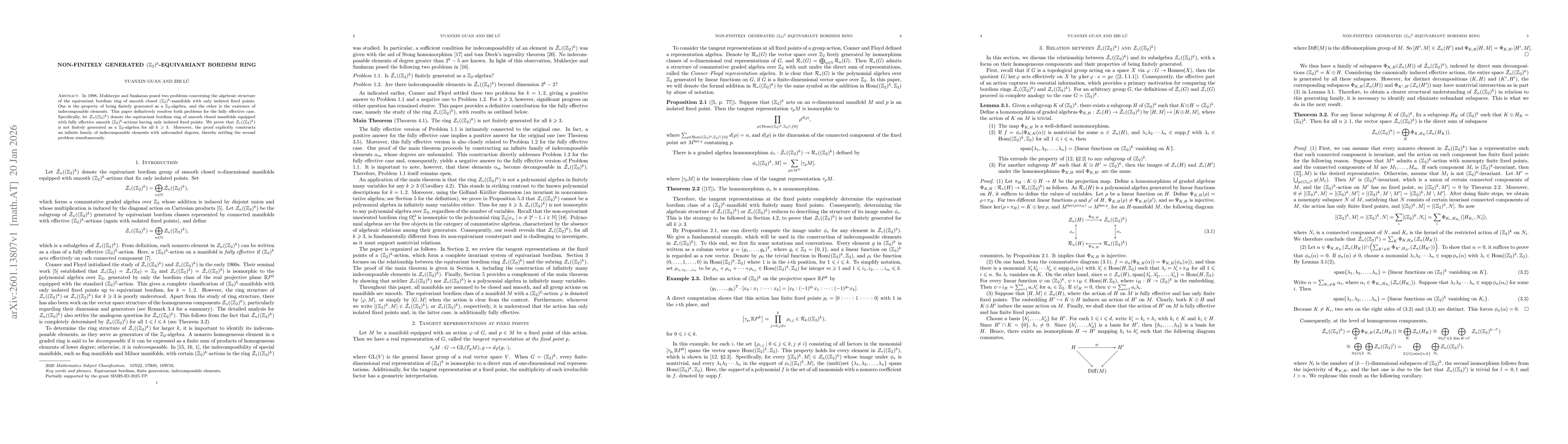 Thumbnail for Non-finitely generated $(\mathbb{Z}_2)^k$-equivariant bordism ring