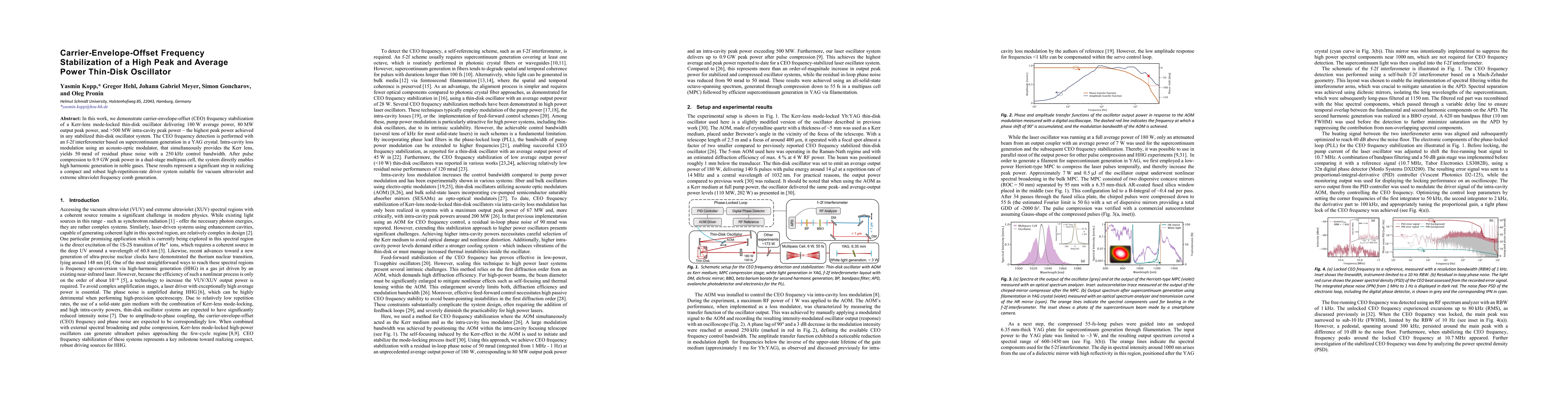 Thumbnail for Carrier-Envelope-Offset Frequency Stabilization of a High Peak and Average Power Thin-Disk Oscillator