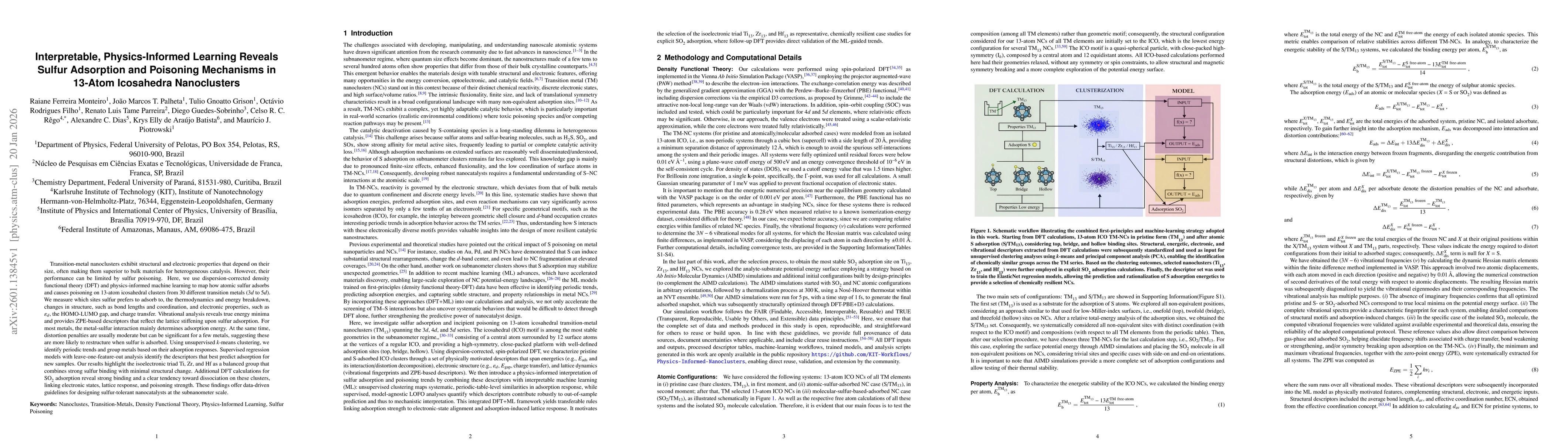 Thumbnail for Interpretable, Physics-Informed Learning Reveals Sulfur Adsorption and Poisoning Mechanisms in 13-Atom Icosahedra Nanoclusters